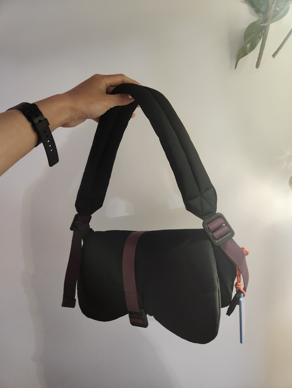 Coachtopia Black Padded Shoulder Bag with Plum Strap